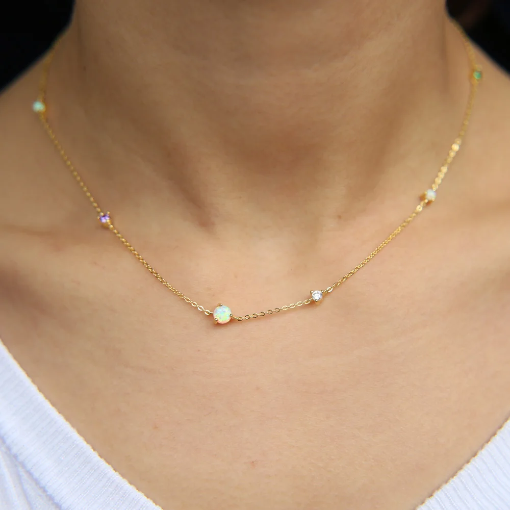 Женское Ожерелье Collier изящное ожерелье из серебра 925 пробы с опаловым цирконием