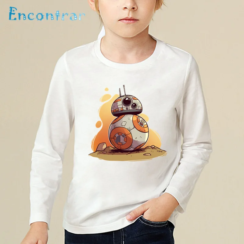 Детская BB-8 забавная футболка с принтом «On The Move» детские топы «Звездные войны», Повседневная футболка с длинным рукавом для маленьких мальчиков и девочек LKP5163 - Цвет: white-J