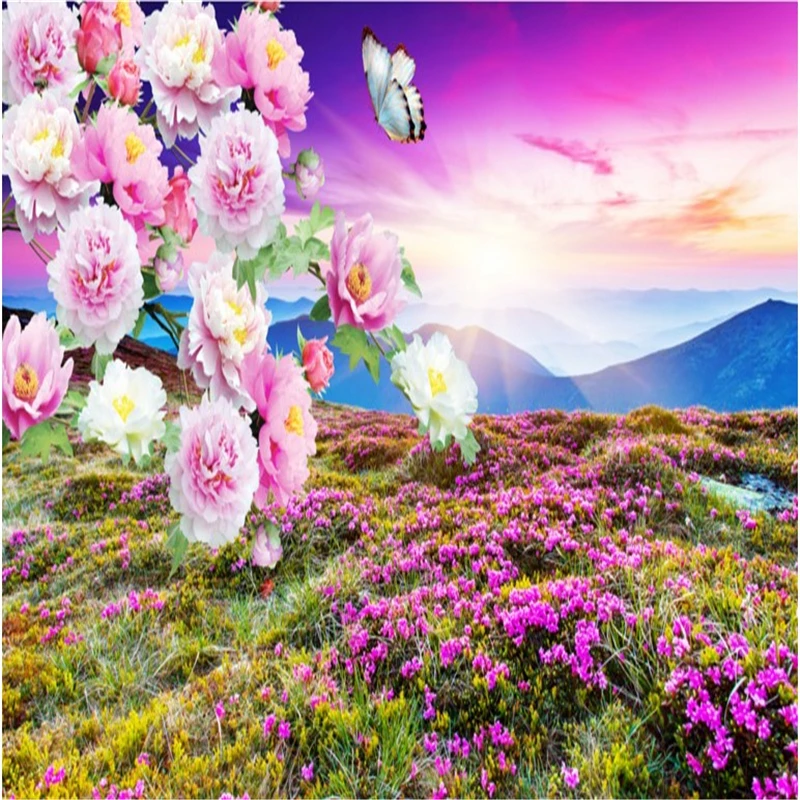 Большие пользовательские обои beibehang на открытом воздухе гора пион пейзаж карта