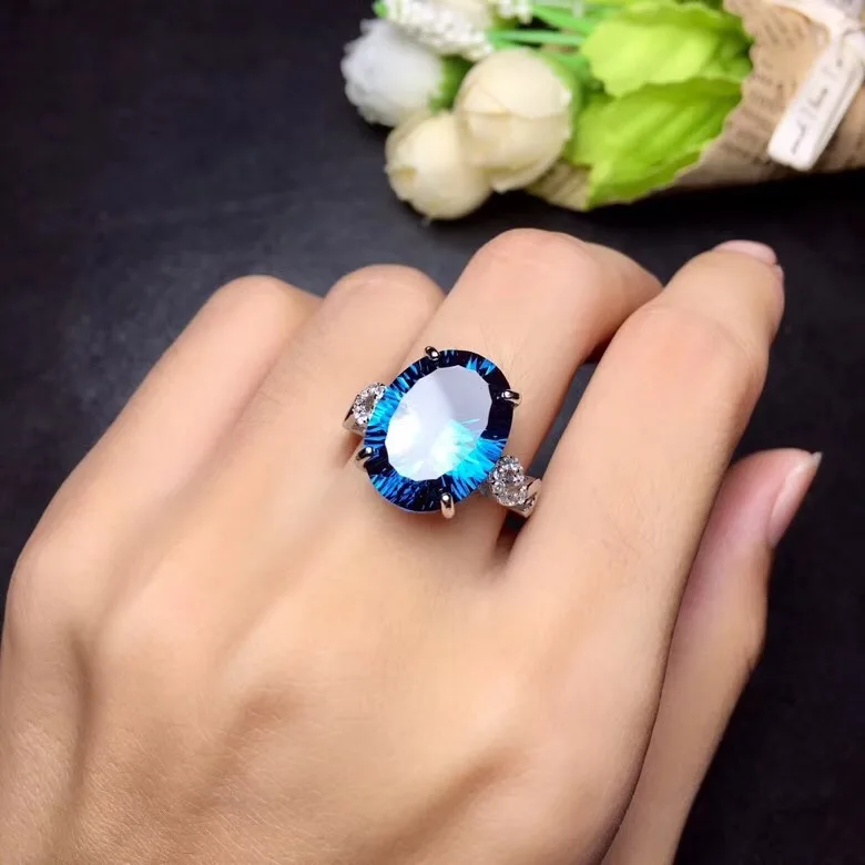 Uloveido кольцо с натуральным голубым топазом, 10 карат драгоценный камень, 925 серебряные кольца, кольцо с камнем рождения, с сертификатом и подарочной коробкой 20% FJ304
