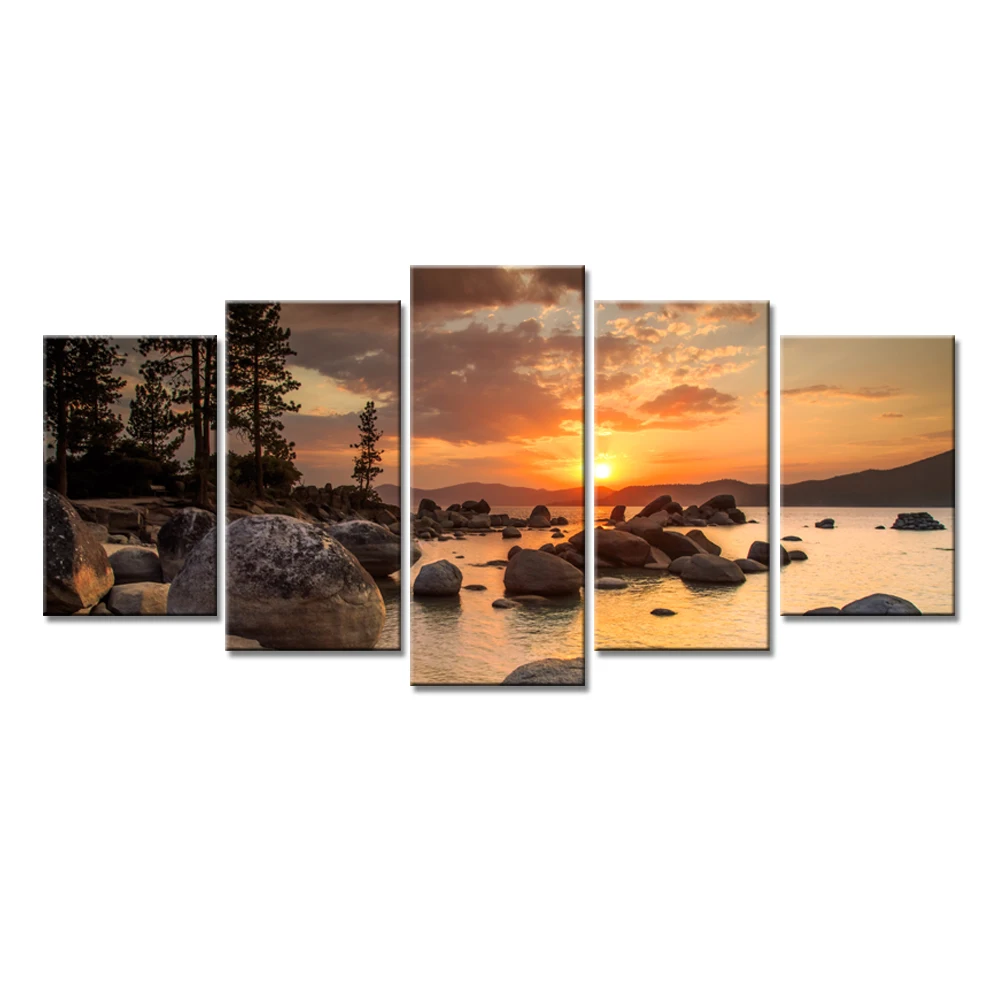 Модульные настенные художественные картины 5 шт. морские закаты скалы катушка