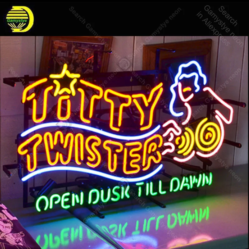 

TITTY TWISTER Neon sign OPEN DUSK Glass Tube Bulb Light icons light Lamps display Signboard Handmade neon light for room wall