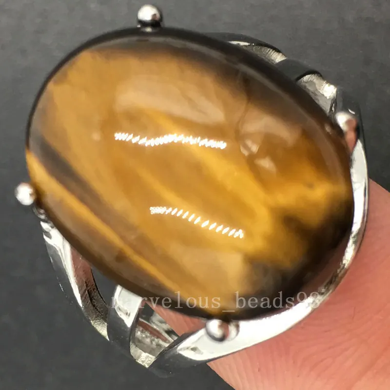 Малахит, опал, тигровый глаз, Голубой песок, лазурит, кристалл Howlite, сердолик, для женщин и мужчин, художественное овальное кольцо, 7~ 12 дюймов, регулируемый размер, PWB563 - Цвет основного камня: Tigers Eye MC6142