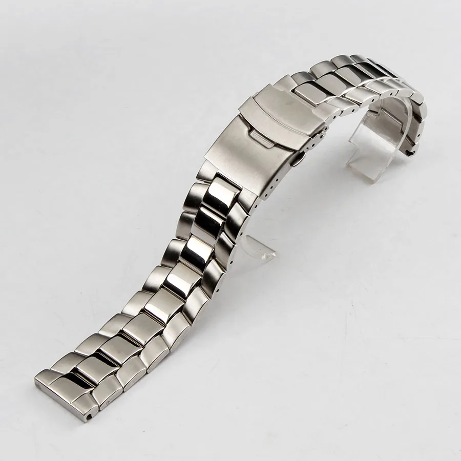 Top Grade Brushed with Polished Link Stainless Steel Watchband 22mm Silver Bracelet Folding Clasp Safety Free Shipping | Наручные часы