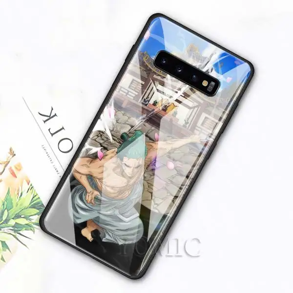 013 Чехол из закаленного стекла для samsung Galaxy S10e S10 S8 S9 Plus Note 9 10 A50 A70, чехол для телефона с Аниме one piece Luffy Zoro, роскошное стекло - Цвет: 013