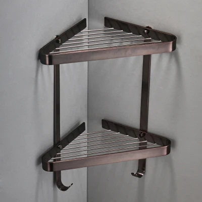 two tier brown Corner Shelf Brass Bathroom Shower Rack Black Oil Bath Shower Shelf Bath Shower Caddy Rack Holder Wall Mounted Bathroom shelf - Цвет: two tier brown