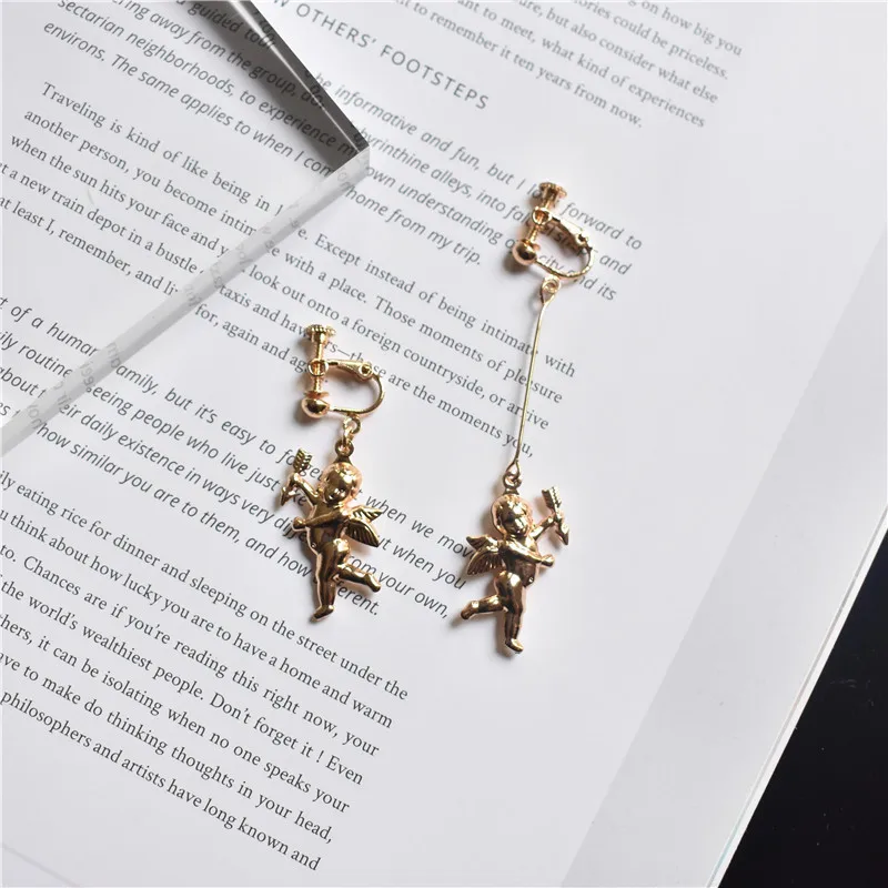 Золотой Амур Бог меча Ангел асимметрия кисточкой цепи длинные висячие серьги