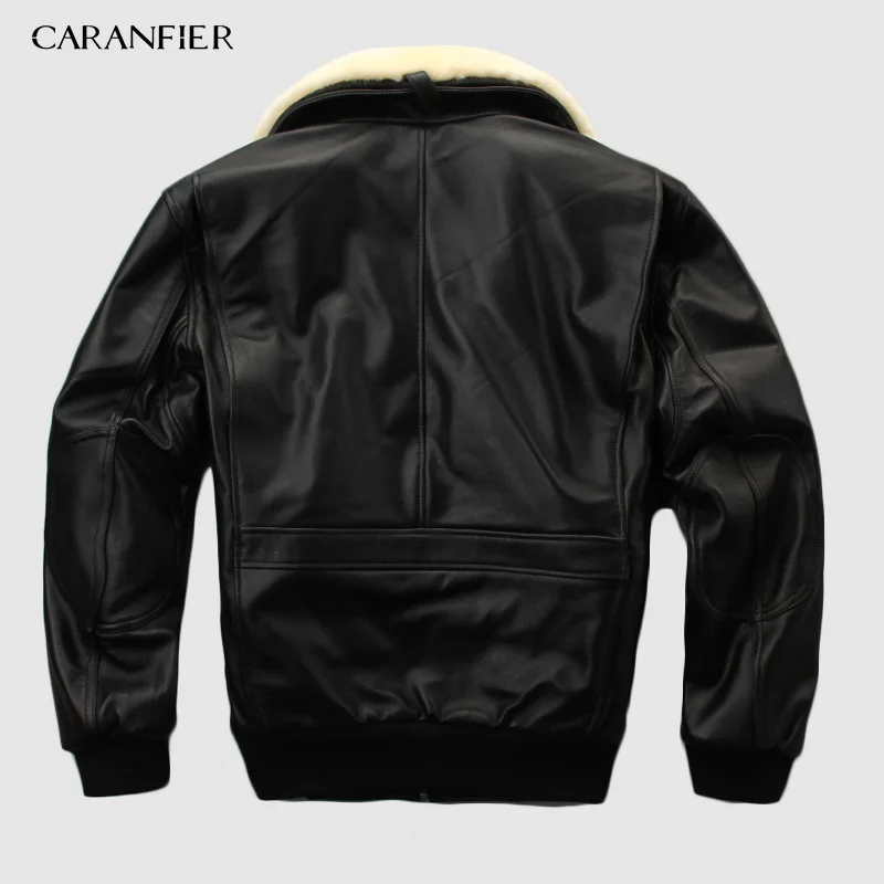 Летный Костюм ВВС CARANFIER Толстая теплая кожаная куртка с меховым воротником из