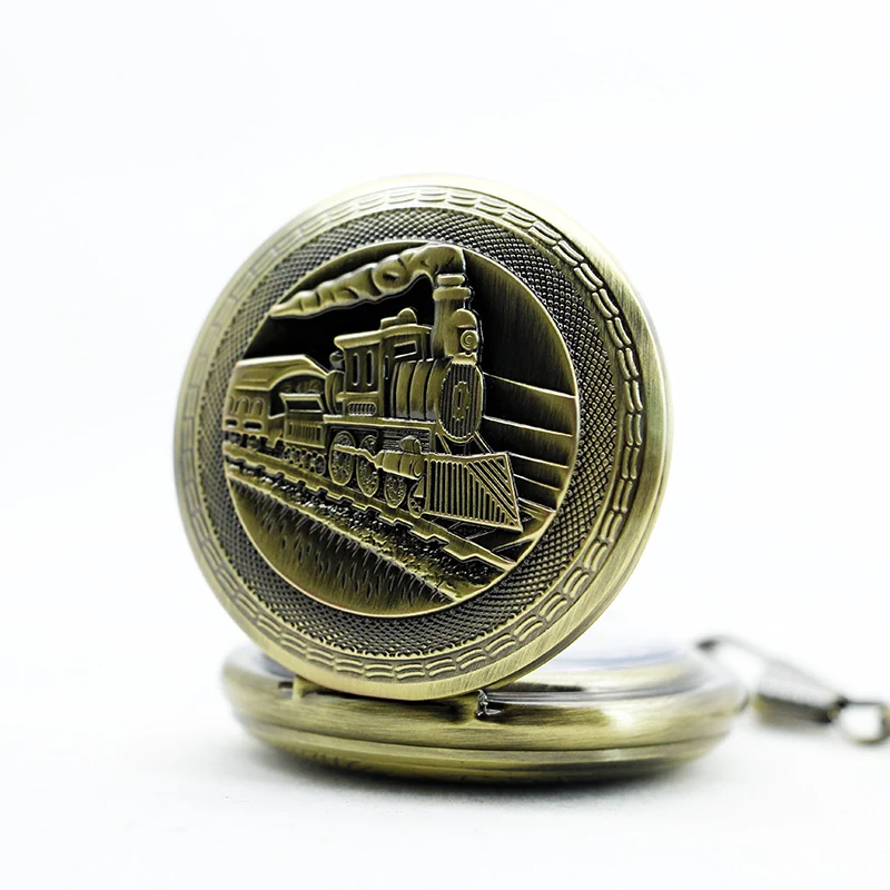 Antique Vintage Train Carving Steampunk Manual Mechanical Pocket Watch Vintage Gentleman Style Necklace Pendant Accessory Gift