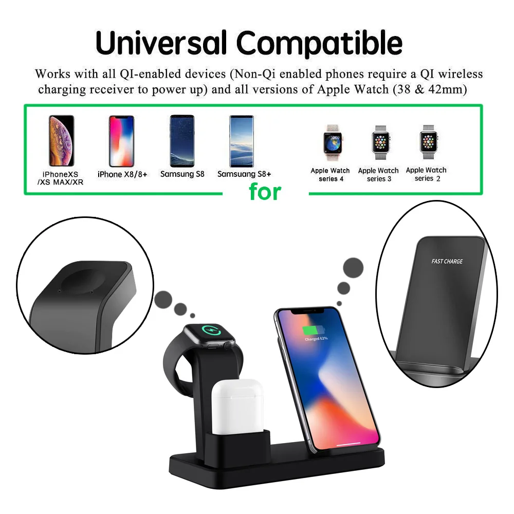 FDGAO 3 в 1 QI Беспроводная зарядная подставка для iPhone 11 X XS MAX XR 8 10 Вт быстрая зарядная док-станция для Apple Watch 5 4 3 AirPods