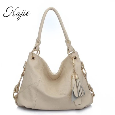 Beige Kajie известный дизайнер сумки леди спилок сумки модные Лоскутные кисточкой сумки через плечо для женщин Повседневное плечо сумка-тоут - Цвет: Beige