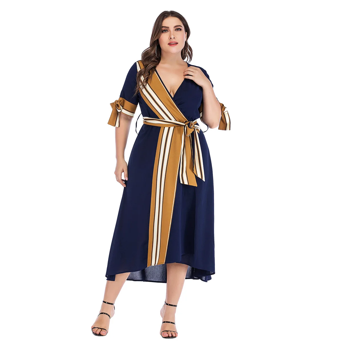 Женское шифоновое платье CHUANGJING летнее в полоску с глубоким v образным вырезом