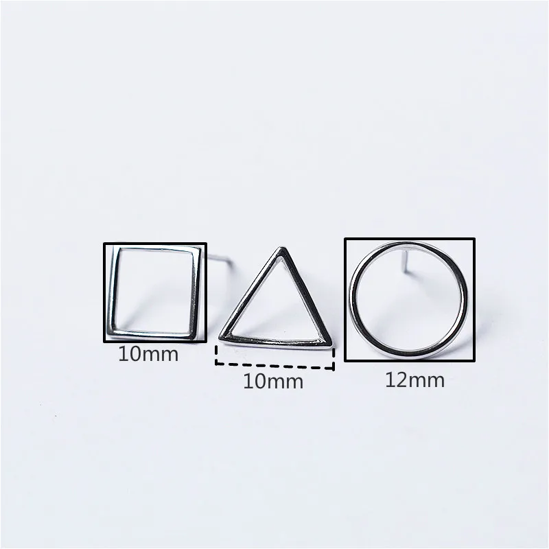 

Flyleaf Simple Geometric Hollow Square Round 100% 925 Sterling Silver Stud Earrings For Women Tiny Earings Fashion Jewelry Fine