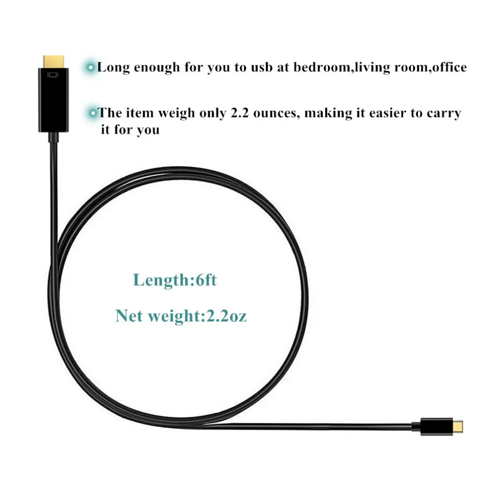Wearpai USB C к HDMI 6 футов type 4 K кабель Thunderbolt 3 совместимый DP Alt режим для MacBook/MacBook Pro/XPS 1 8