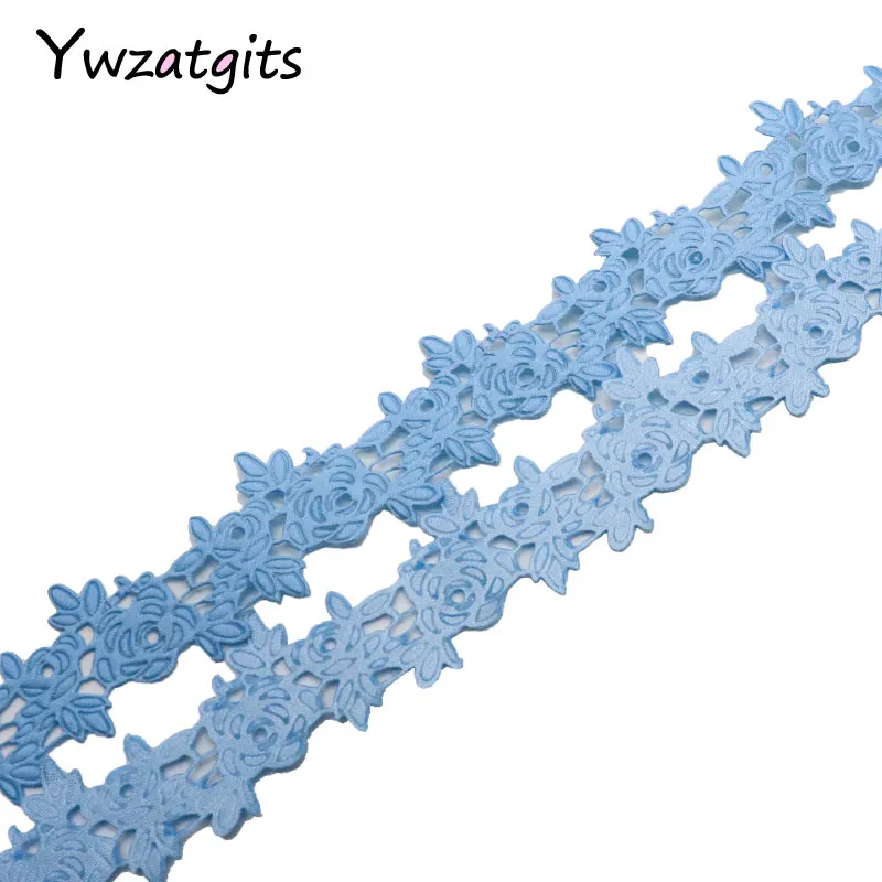 Blue Ywzatgits 23 мм разноцветный вариант Цветочная лента Швейное Ремесло кружевная отделка украшение DIY швейное украшение 2y/lot YP0608 - Цвет: Blue