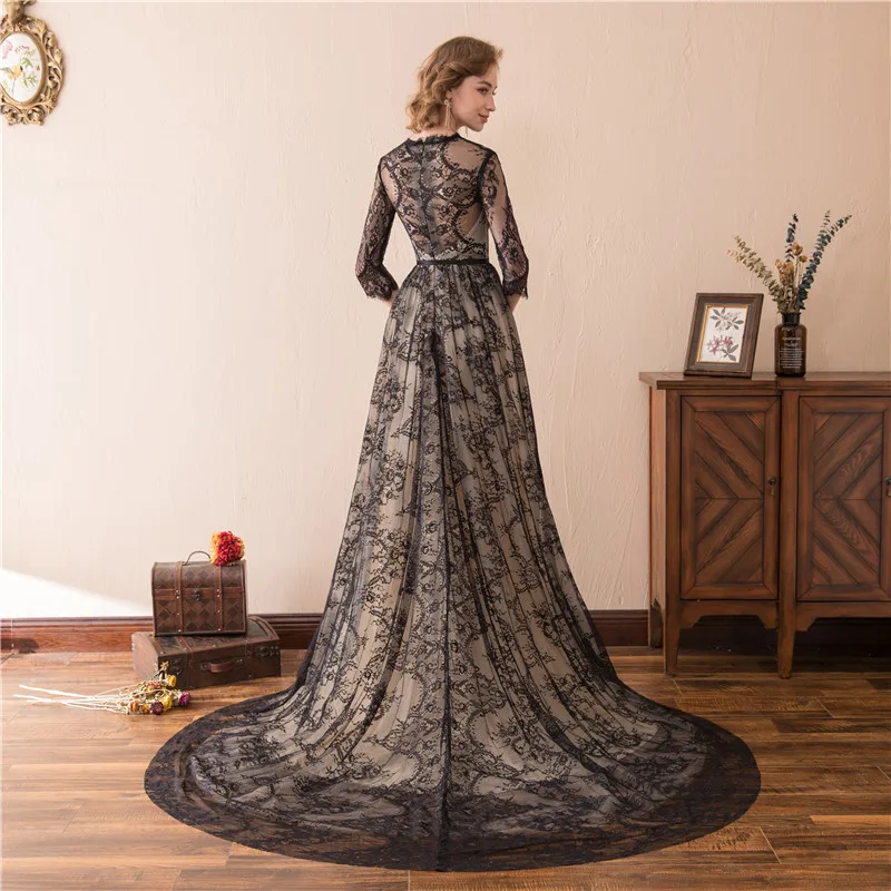 Женское вечернее платье с длинными рукавами Forevergracedress черное кружевное большого