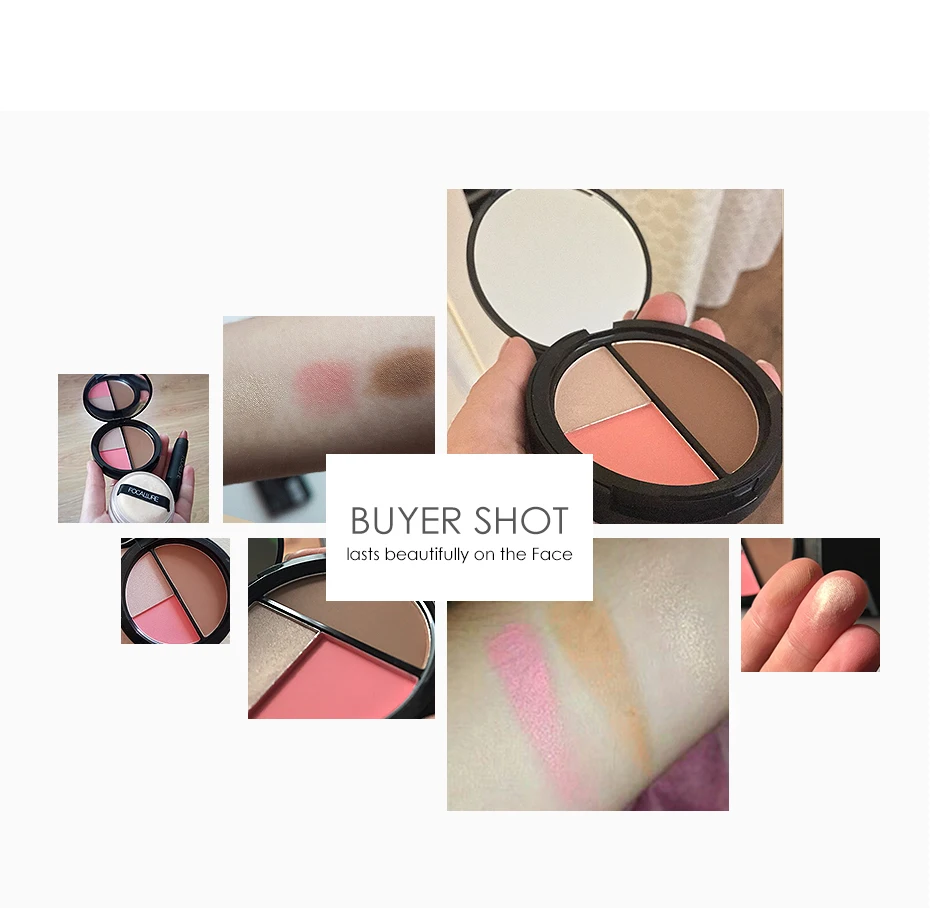 FOCALLURE для лица 3 в 1 палитра бронзаторов и хайлайтеров Макияж Румяна мерцающий осветитель контурная косметика