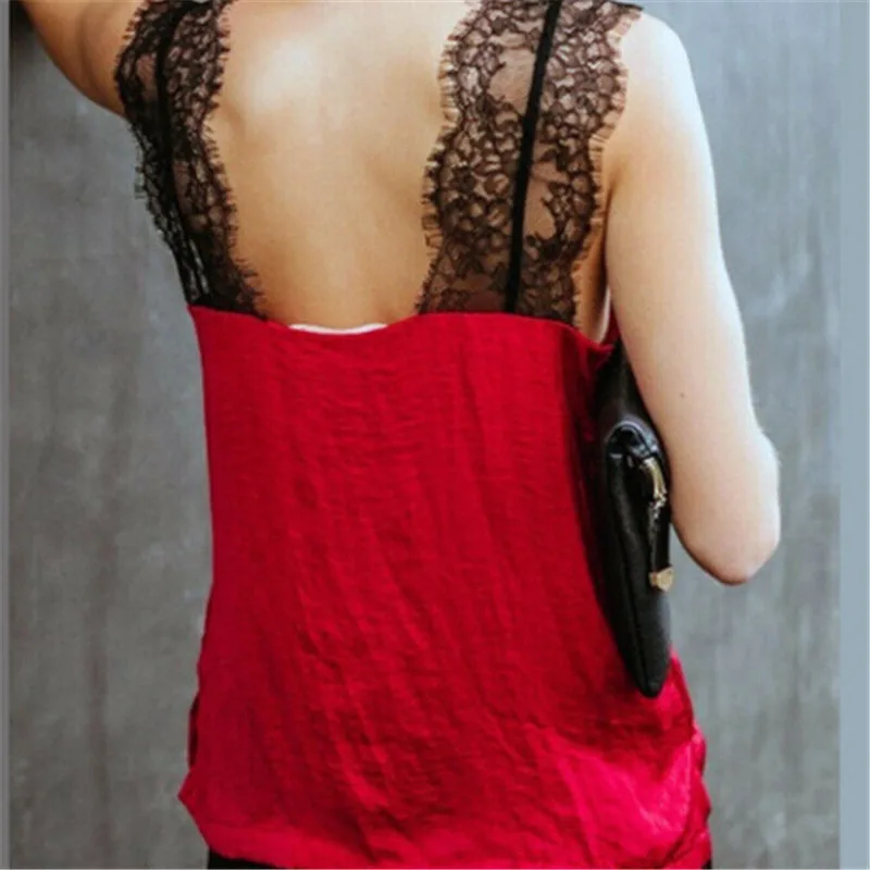 Trendy Women clothes Lace Sleeveless Casual Slim Tank Tops V-neck backless pullover Polyester Vest one pieces |