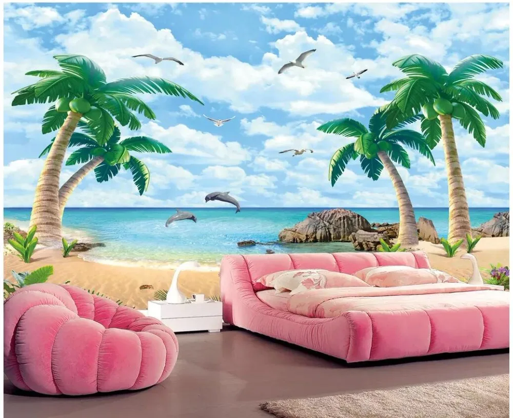 

WDBH 3d wallpaper custom photo Coconut tree sea view natural scenery room home decor 3d wall murals wallpaper for walls 3 d