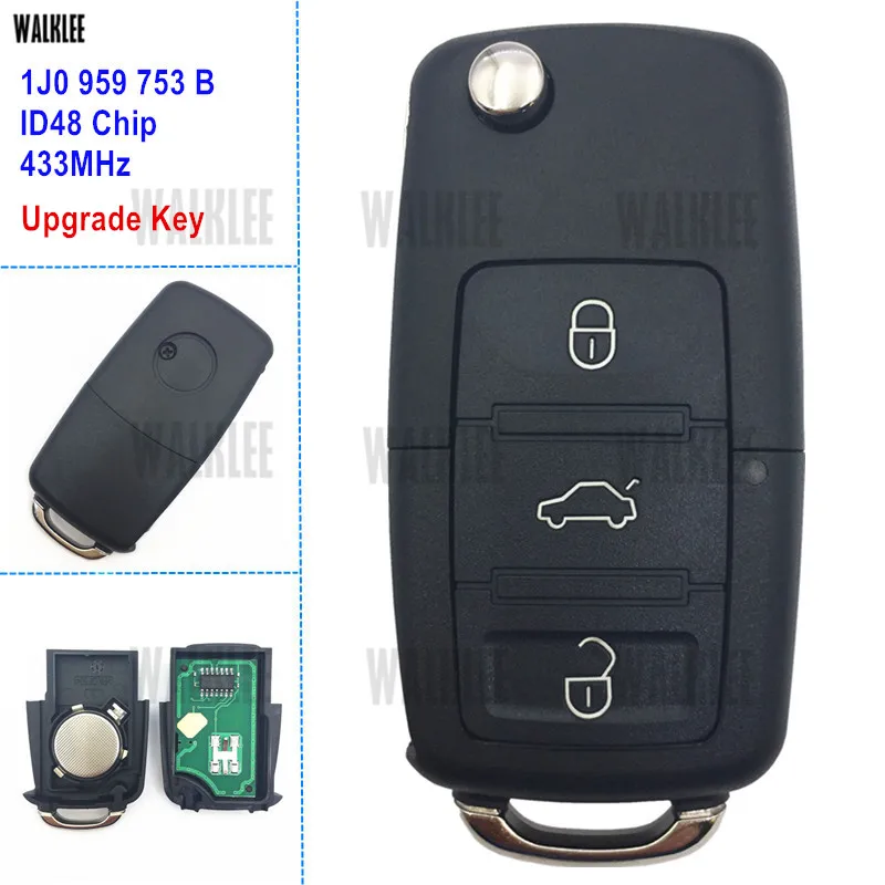 WALKLEE 1J0959753B 1J0 959 753 B 1JO обновленный дистанционный ключ 433 МГц подходит для VW/VOLKSWAGEN