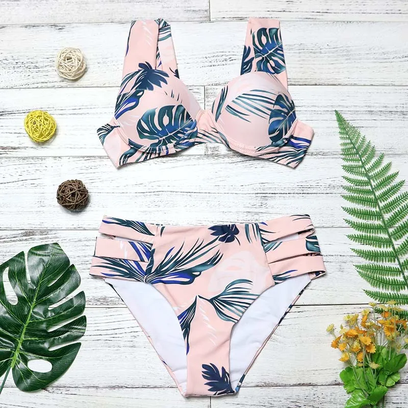 High Waist Bikini 2018 Push Up Swimsuit Female Off Shoulder Swimwear Women Bikinis Set Sexy Floral Bathing Suit Swim Monokini | Женская