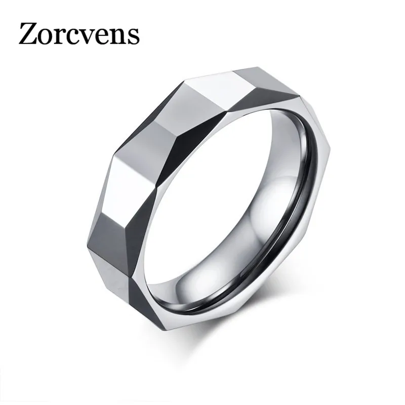 

ZORCVENS 5.5mm Ring Wide Faceted Cut Geometric Tungsten Carbide Wedding Rings For Men Jewelry Male Anillos Bague