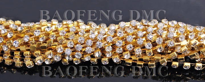 rhinestone cup chain 10yards/lot ss10 2.8mm single thin golden base claw clear crystal trim rhinestones for clothes | Дом и сад