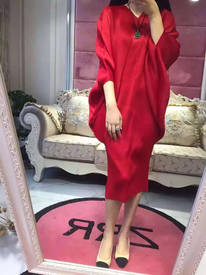 Новые модные с v образным вырезом рукавом летучая мышь платье размера плюс