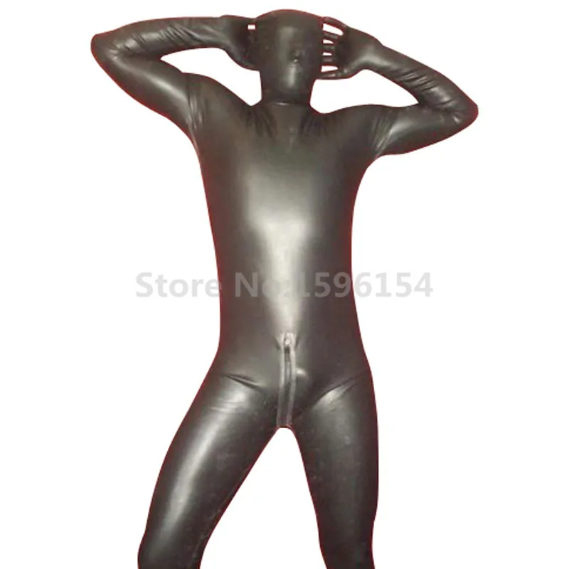 Модные Необычные резина латекса комбинезон черный Фетиш полное покрытие Zentai