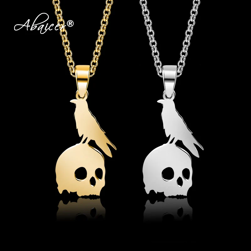 Abaicer-Ювелирные ожерелья и подвески из нержавеющей стали с вороном черепом