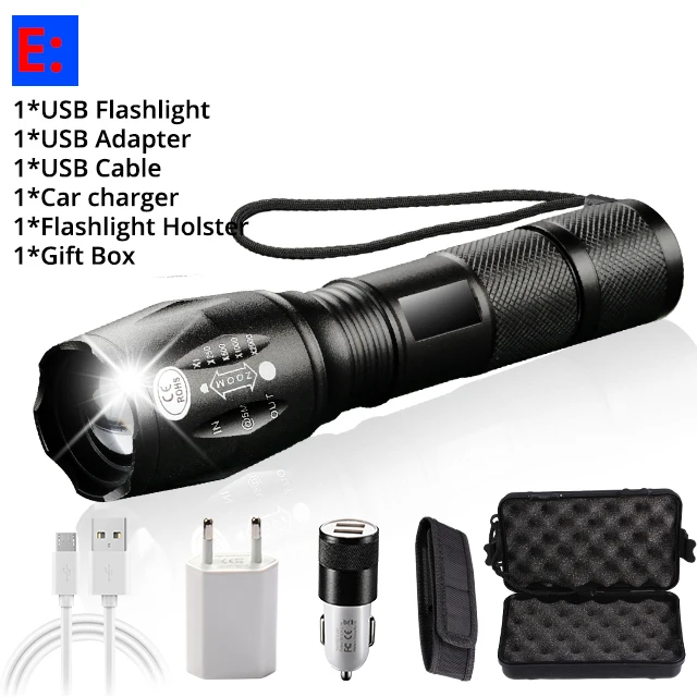 Package E USB фонарик 2500Lums Lanterna светодиодный L2/T6 тактический фонарь с масштабируемым аккумулятором Высокой Мощности Перезаряжаемый встроенный аккумулятор 2400 мАч - Испускаемый цвет: Package E