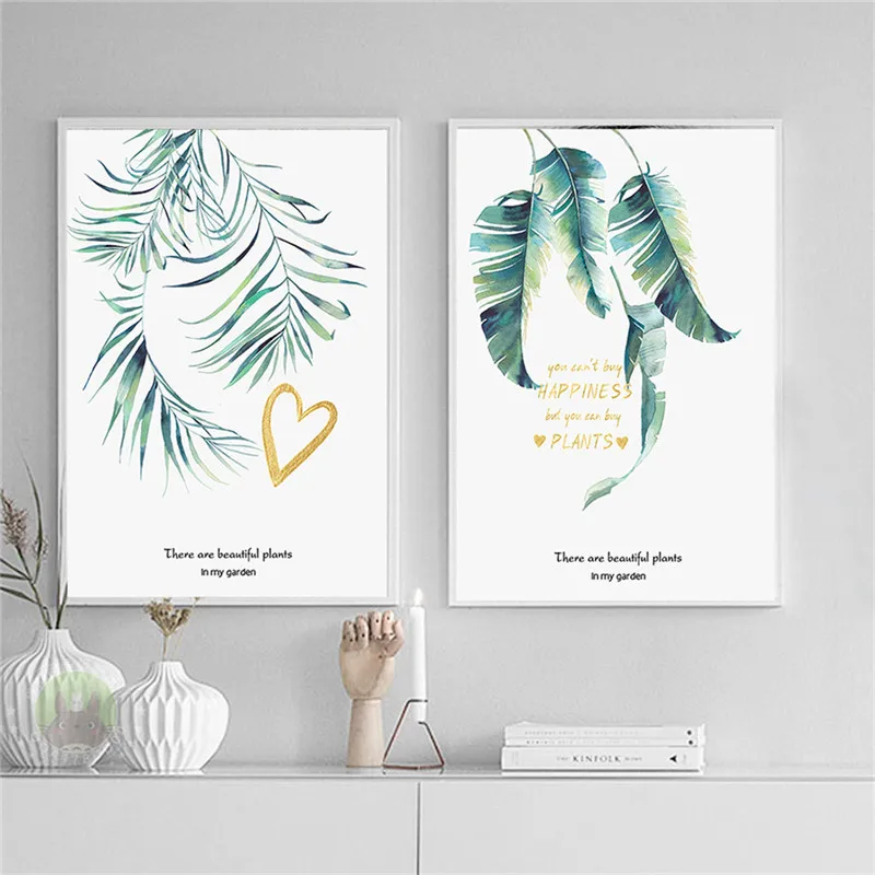 Домашний декор Скандинавская Картина на холсте зеленых растений листьев филиал