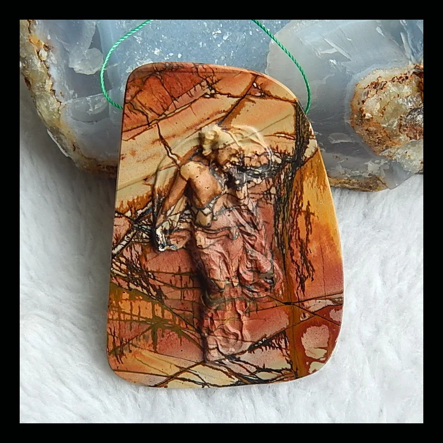 SALE 1pcs Natural Stone Multi-Color Picasso jasper Character Pendant 69x50x5mm 53.1g Fashion Jewelry Accessories