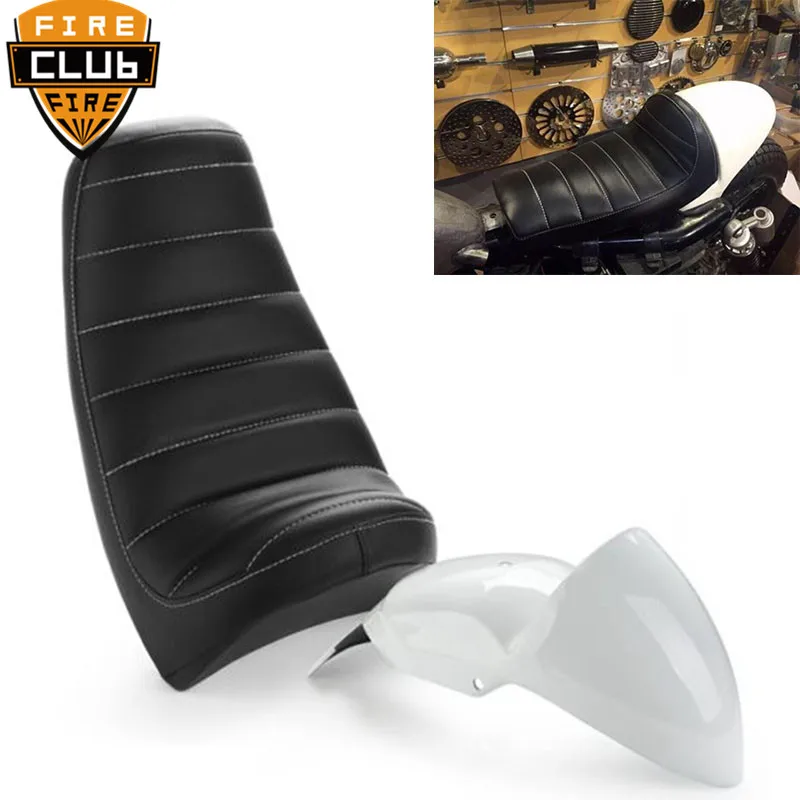 Для Harley Sportster Cafe Racer XL 883 2004-UP White Cowl Fender брызговик + черное сиденье для водителя |