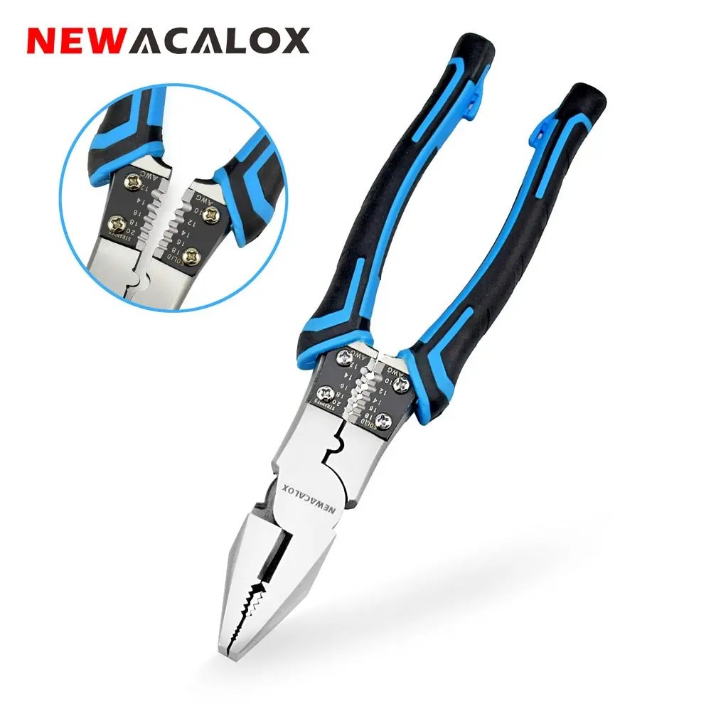 Wire Pliers Набор многофункциональных плоскогубцев NEWACALOX 8 дюймов, комбинированные плоскогубцы, щипцы для зачистки/щипцы/резак, плоскогубцы для тяжелых условий эксплуатации, диагональные плоскогубцы, ручные инструменты - Цвет: Wire Pliers