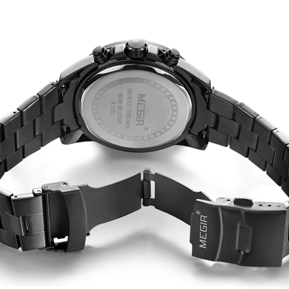 Мужские спортивные часы Megir Роскошные Кварцевые с хронографом из нержавеющей