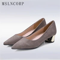 plus size 34 43 fashion stylish pointed toe pumps women shoes metal thick high heels lady slip on flock dress party casual shoes