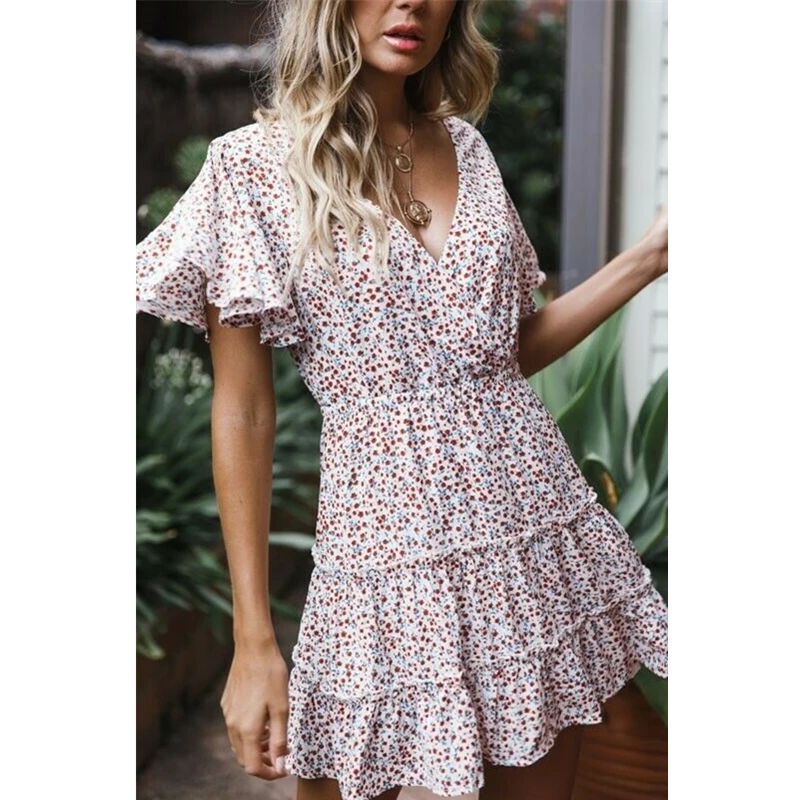 Новые женские милые Boho мини юбки с цветочным рисунком платье 2019 лето сексуальный