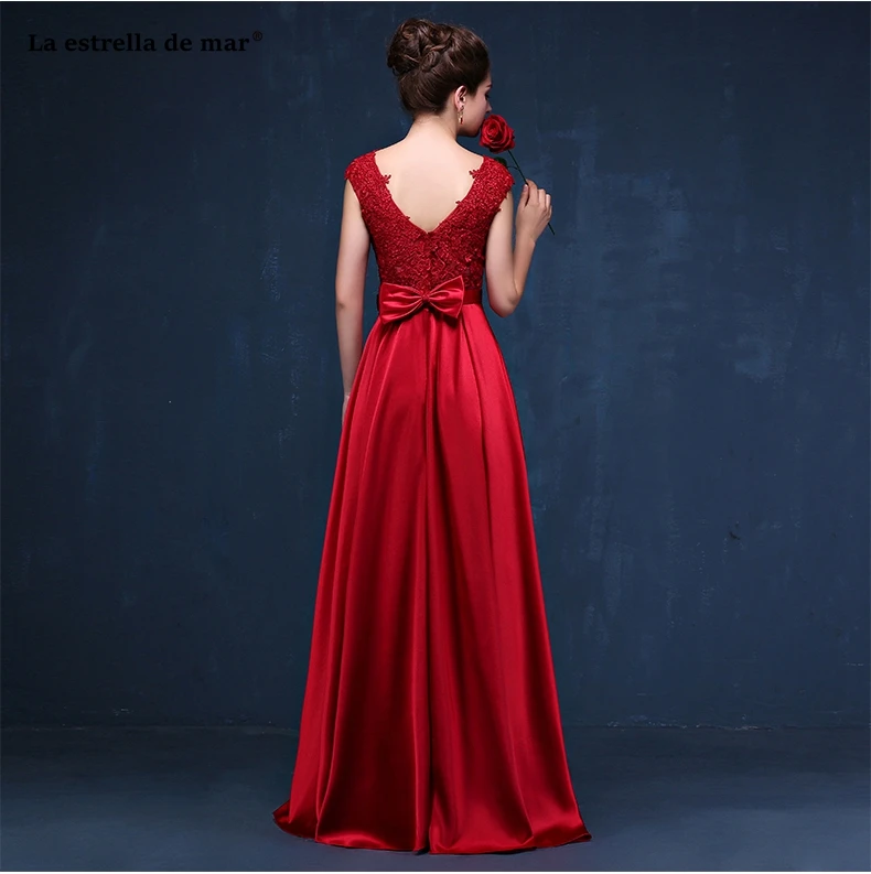 

robe demoiselle d'honneur new Scoop neck lace satin A Line gold royal blue burgundy pink bridesmaid dresses long wedding party