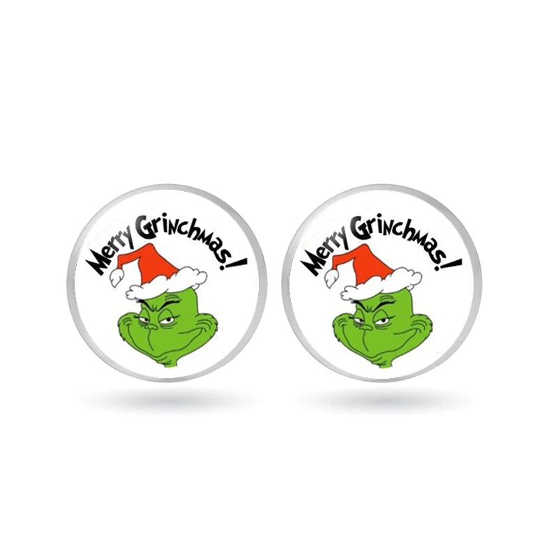 Серьги гвоздики Grinch стеклянные круглые серьги в виде животных для аниме