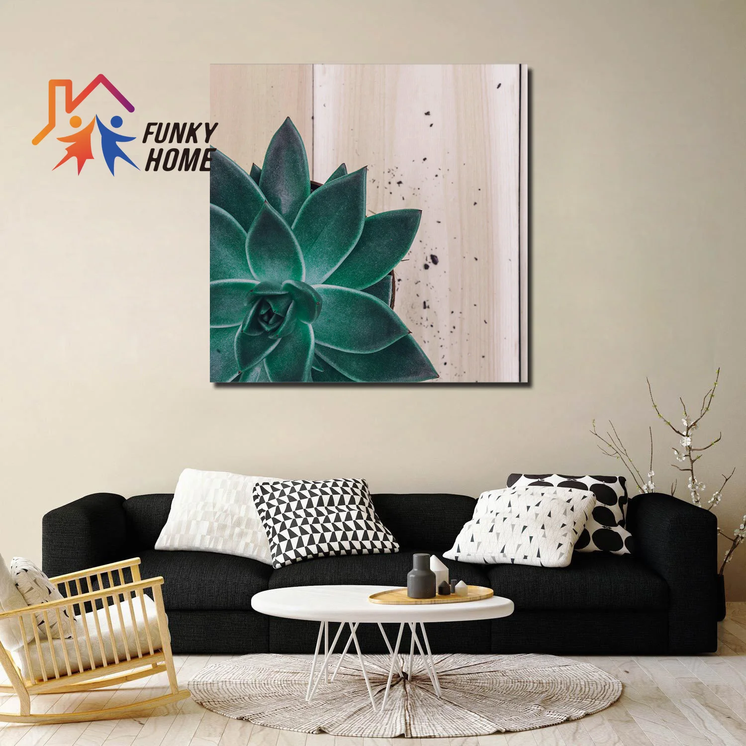 Funkyhome Картина на холсте суккулентные растения рамка с деревянным каркасом
