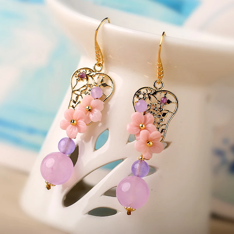 earrings ancientry hanfu eardrop temperament of South Korea's super retro ear clip cheongsam female purple | Украшения и