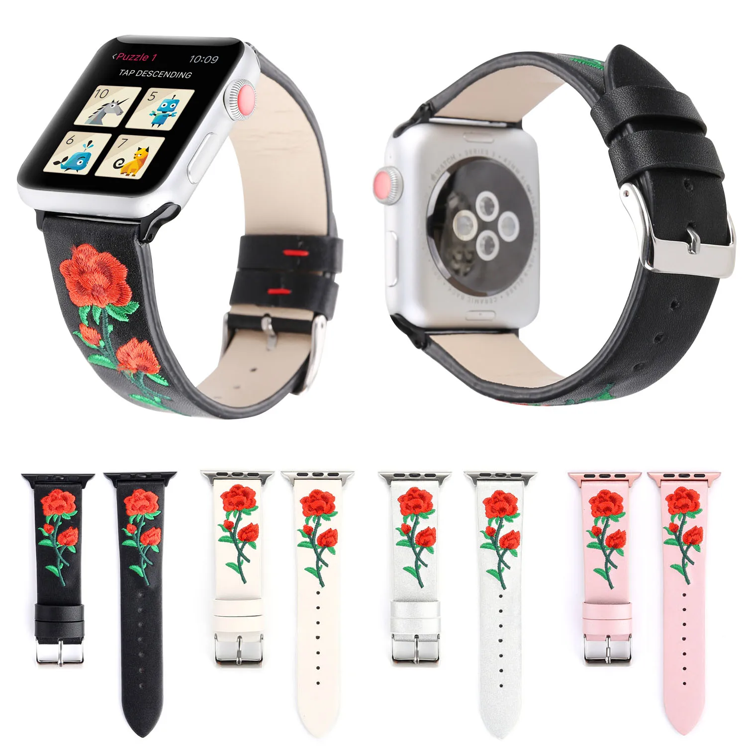 Браслет с красной розой для Apple Watch ремешок из натуральной кожи серии 1/2/3 iWatch