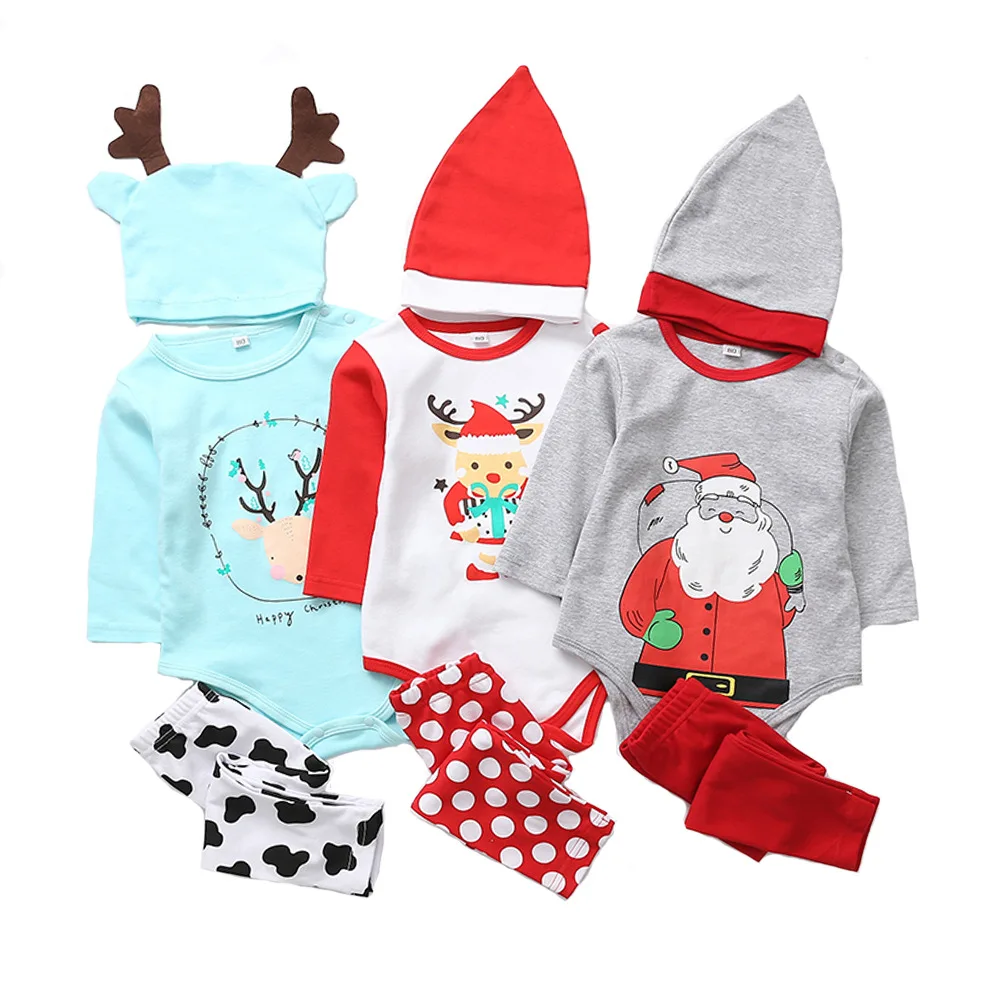 Orangemom Offical Store 2018 Winter Christmas Clothing 3 Pcs/set Cartoon Clothes Baby Boys Girls Bodysuit+long Pants+hat | Детская