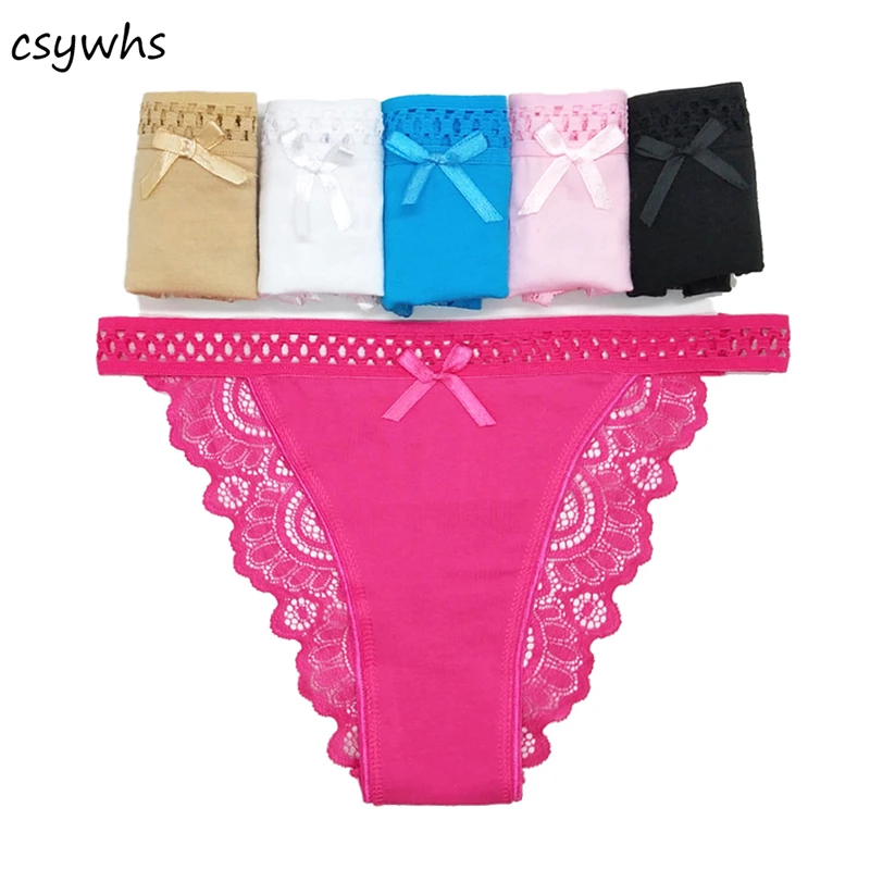 

CSYWHS 6 PCS/Lot Womens Underwear Cotton Sexy Back Lace Low Waist Hipster Panties Briefs Ladies Knickers for Woman M L XL