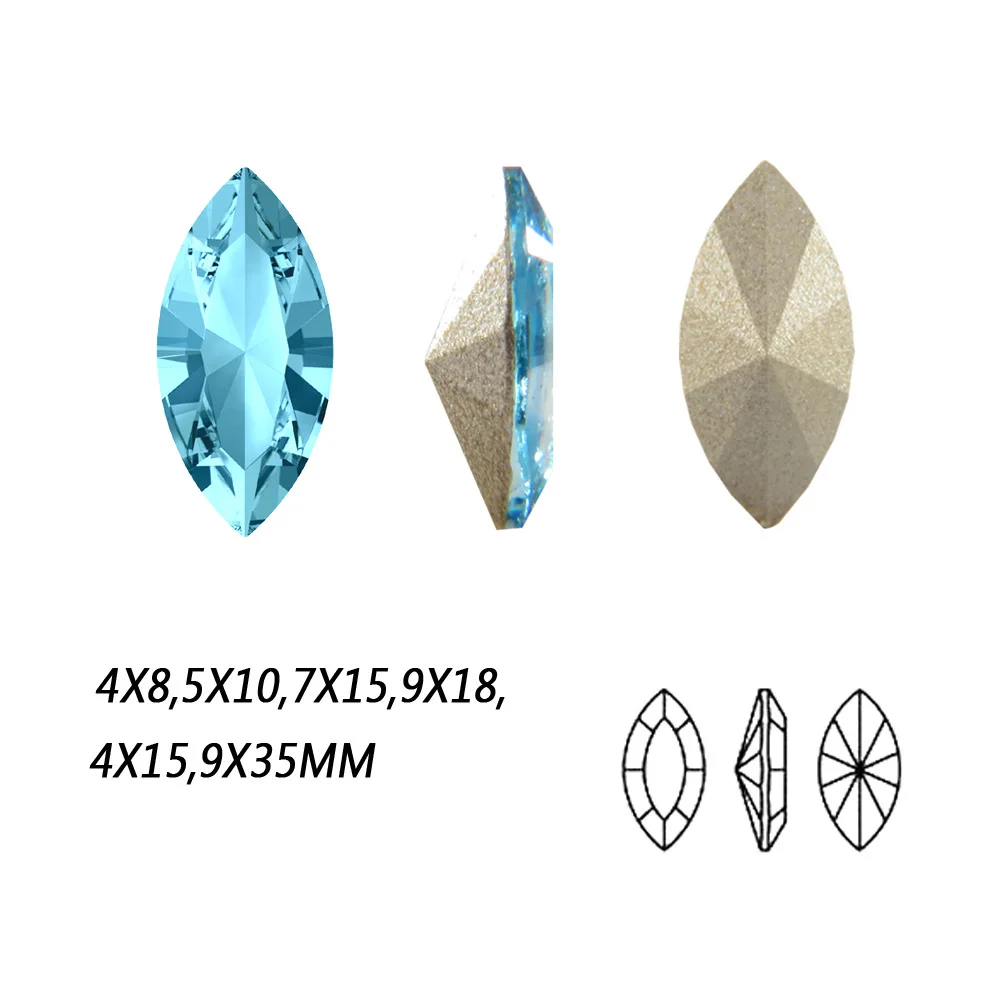 

#4200 Navette strass Light Aquamarine Glitter Gems Crystal Setting Sew On Stones Fancy Pointback Rhinestone for Jewelry Garment