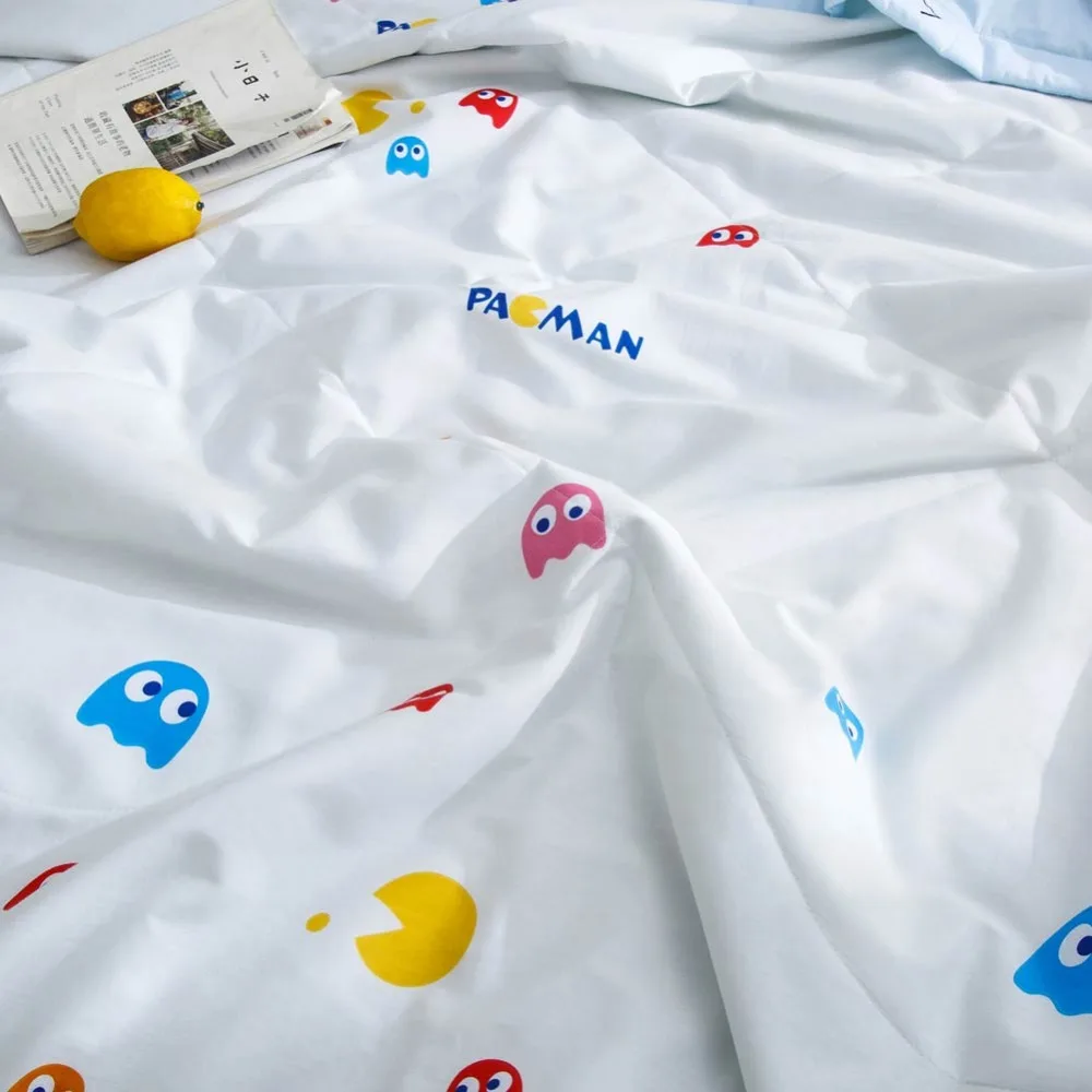 Мультяшное одеяло Pac-man, тонкое стеганое одеяло, сшитое хлопковой тканью, полиэстеровый наполнитель, Твин Квин, летнее одеяло, воздушное, условное