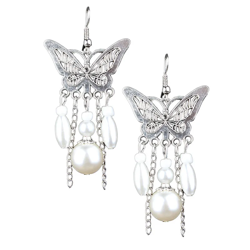 Нильсен новые женские длинные вечерние серьги Пункт Ретро полые жемчуг бабочки