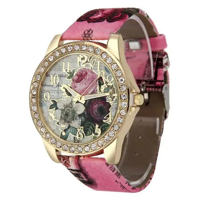 Relojes Mujer 2018 винтажные часы в полоску с цветами женские наручные из искусственной