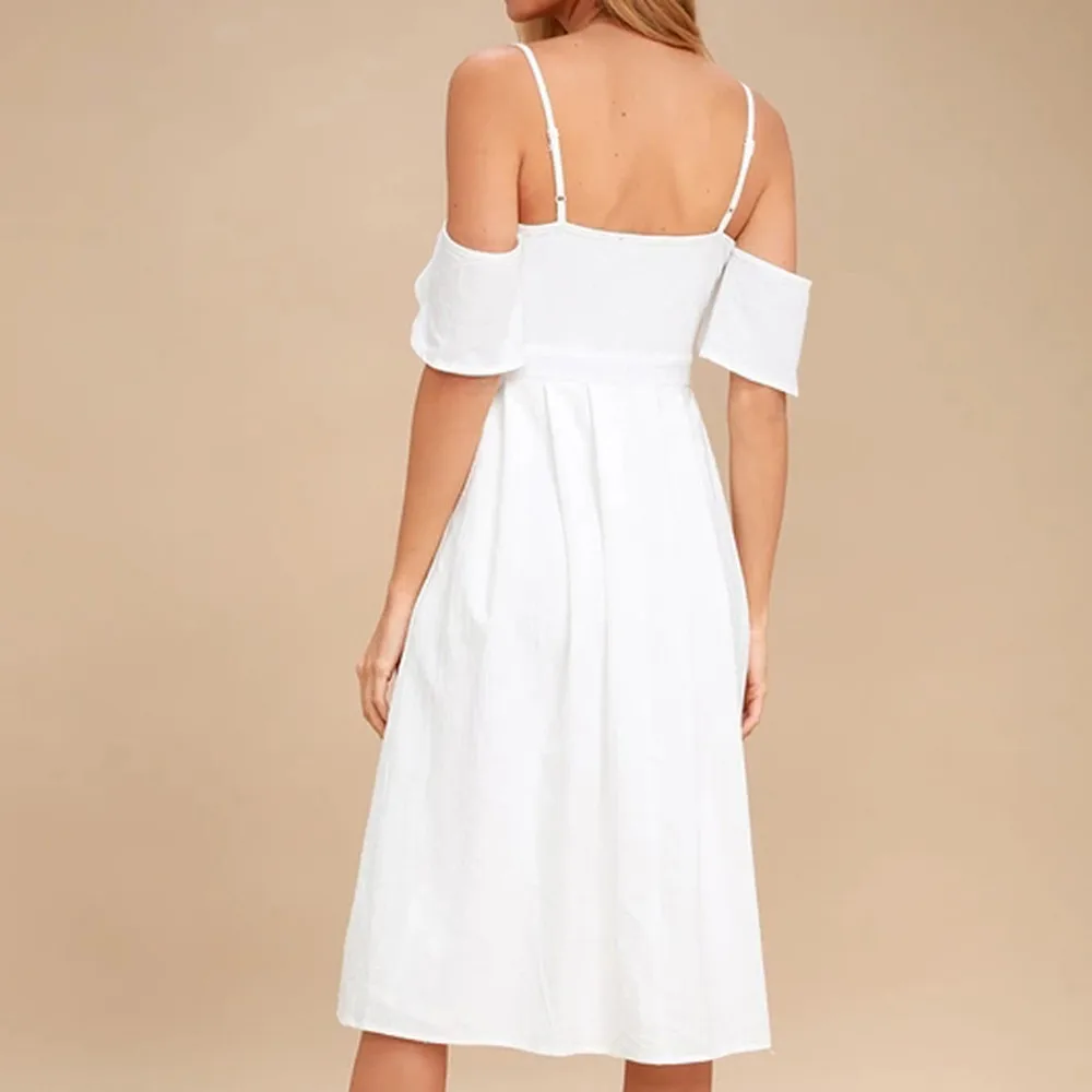 Женское летнее платье в стиле бохо с V образным вырезом на бретелях спагетти
